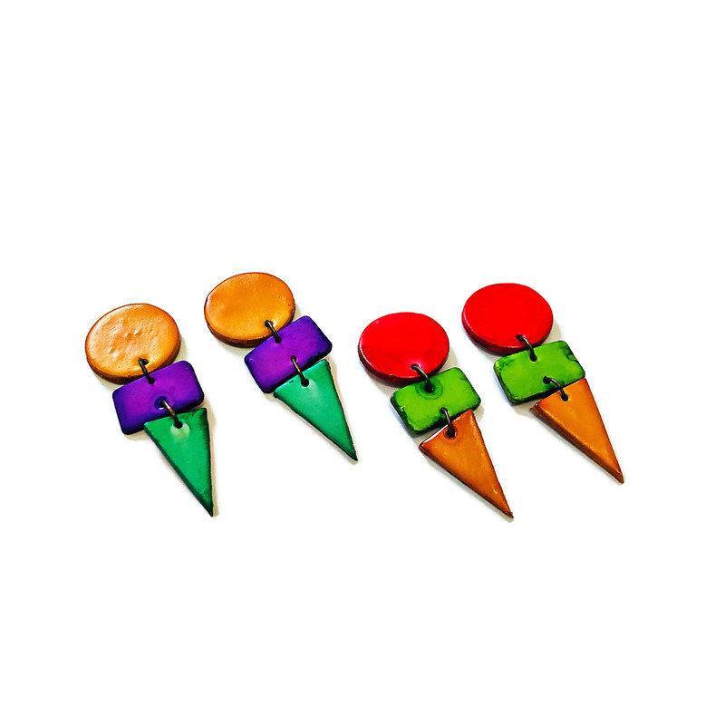 Bold Colorful Statement Earrings, Post or Clip On – 