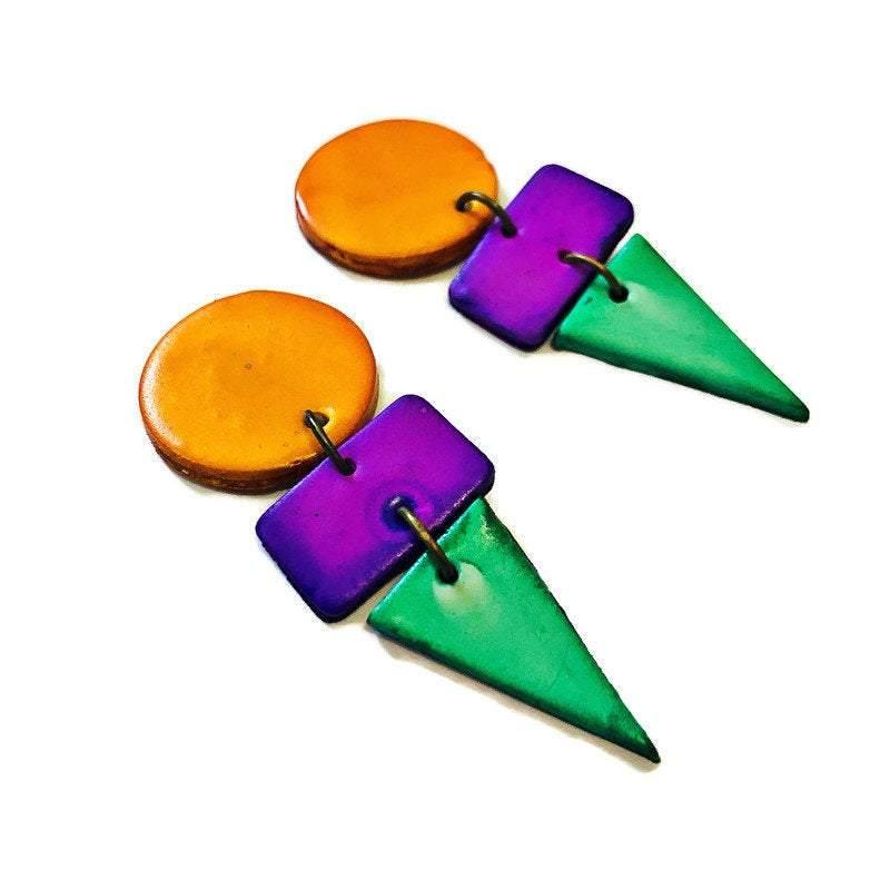 Bold Colorful Statement Earrings, Post or Clip On – 