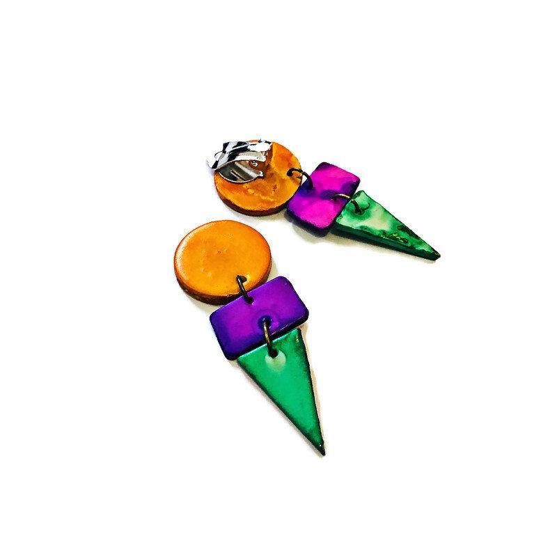 Bold Colorful Statement Earrings, Post or Clip On – 