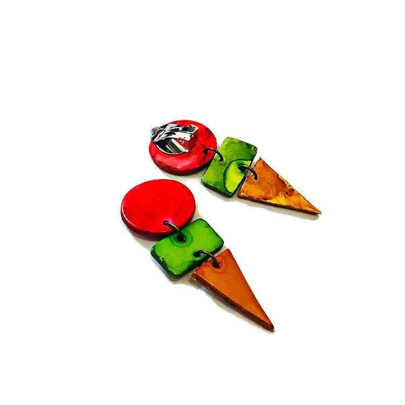 Bold Colorful Statement Earrings, Post or Clip On – 