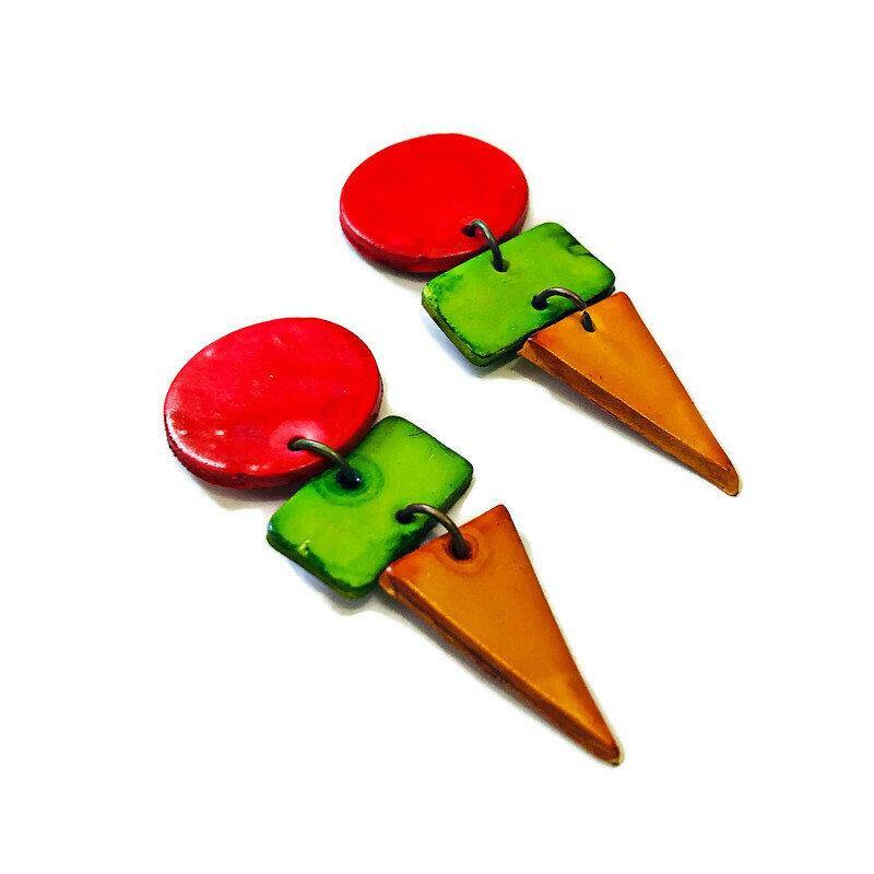 Bold Colorful Statement Earrings, Post or Clip On – 