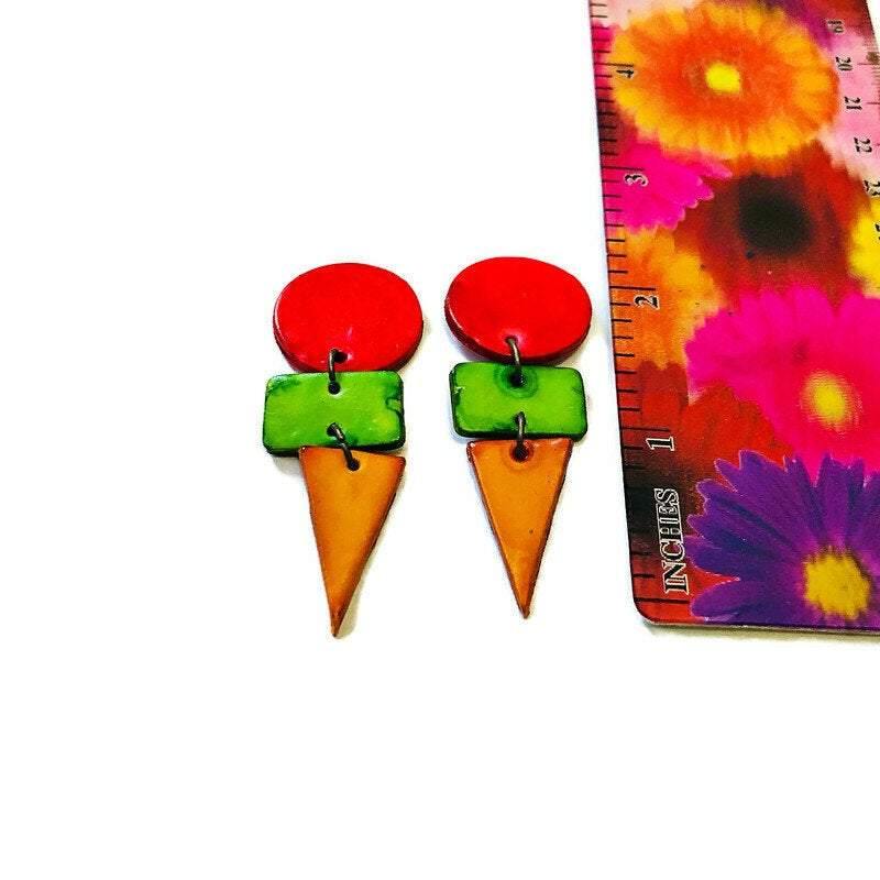 Bold Colorful Statement Earrings, Post or Clip On – 