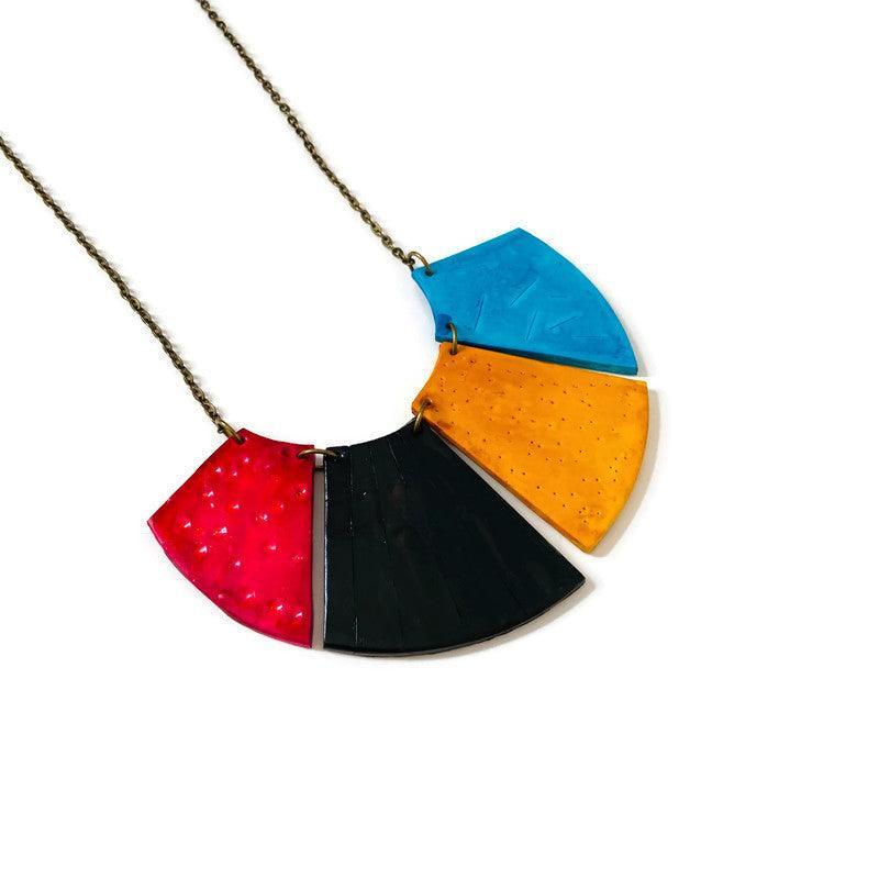 Bold Fringe Statement Necklace, Four-Piece Bib, Handmade Polymer Clay