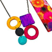 Bold Retro Statement Necklace with Multicolored Geometric Design, Clay Hand Painted