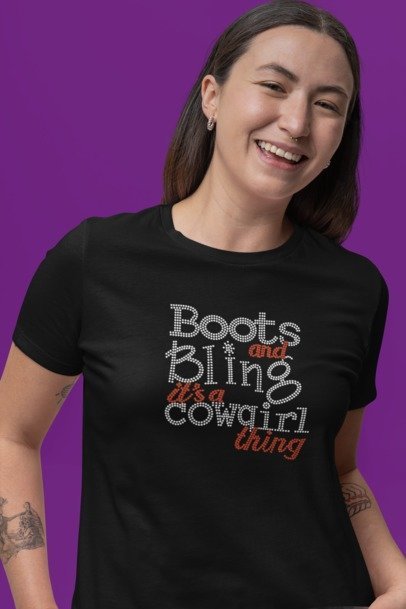 Boots and Bling Rhinestone Shirt – Western Cowgirl Sparkle Bling Tee | Bling Dazzel