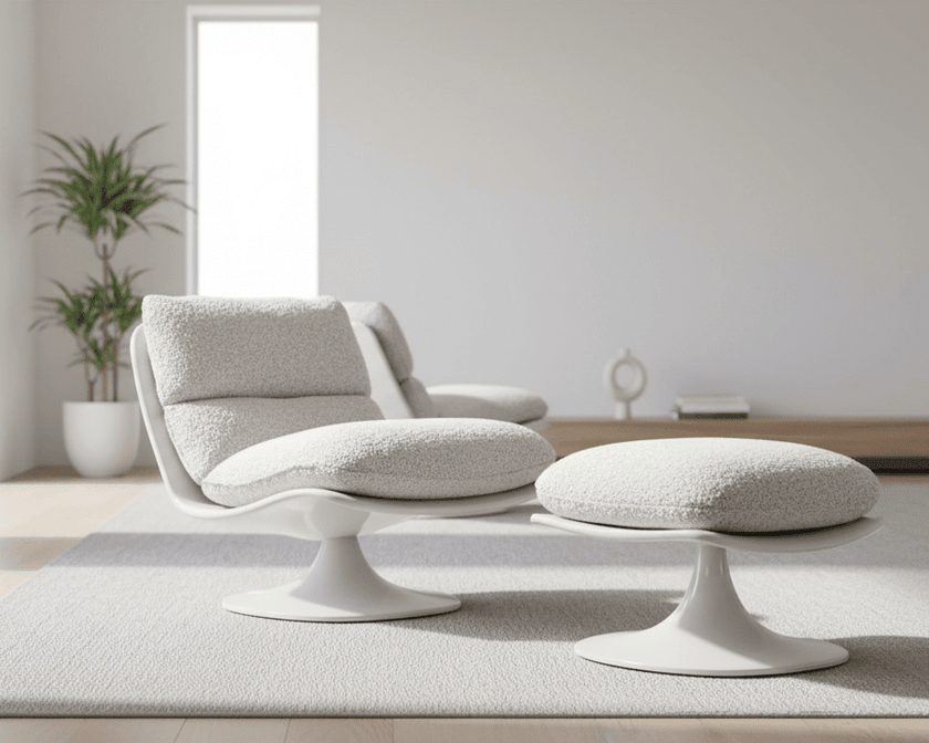 Bouclé Pedestal Chair and Ottoman