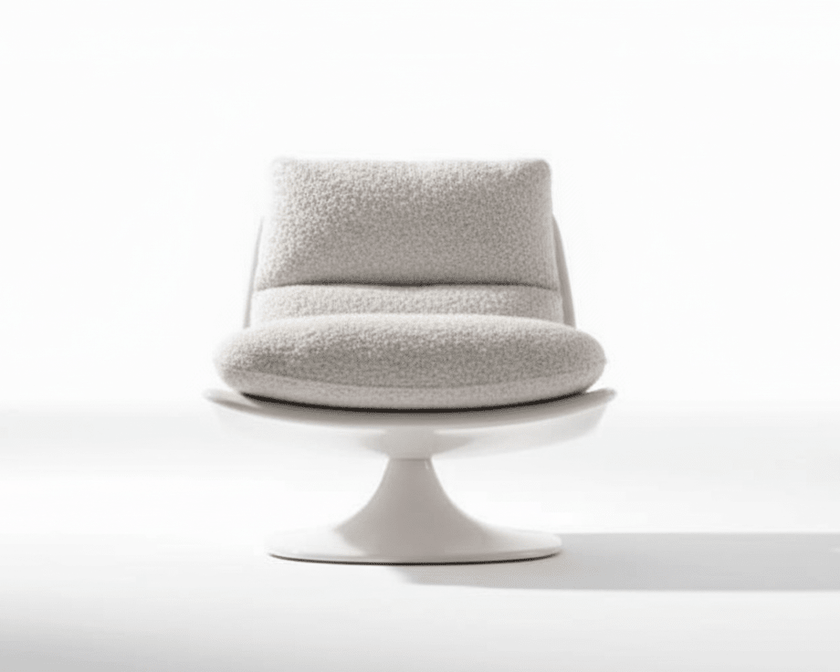 Bouclé Pedestal Chair and Ottoman