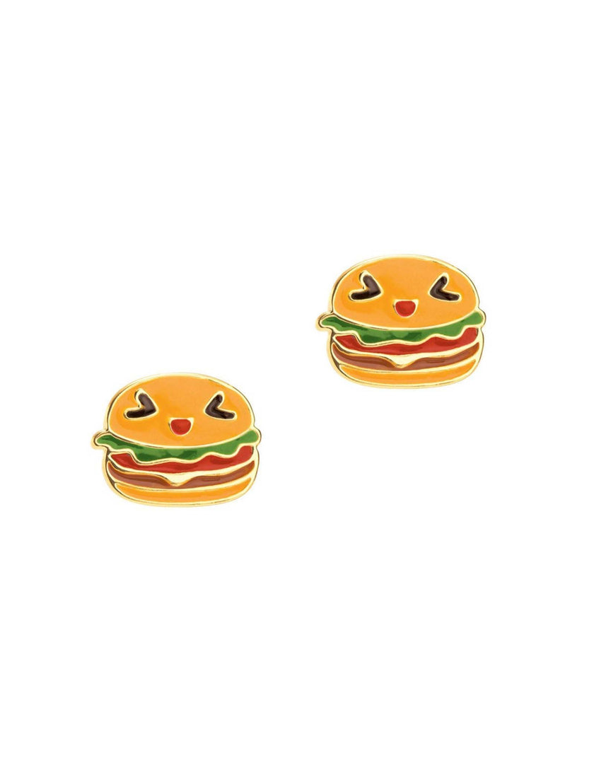 Enamel Studs Earrings - Hamburger - Girl Nation