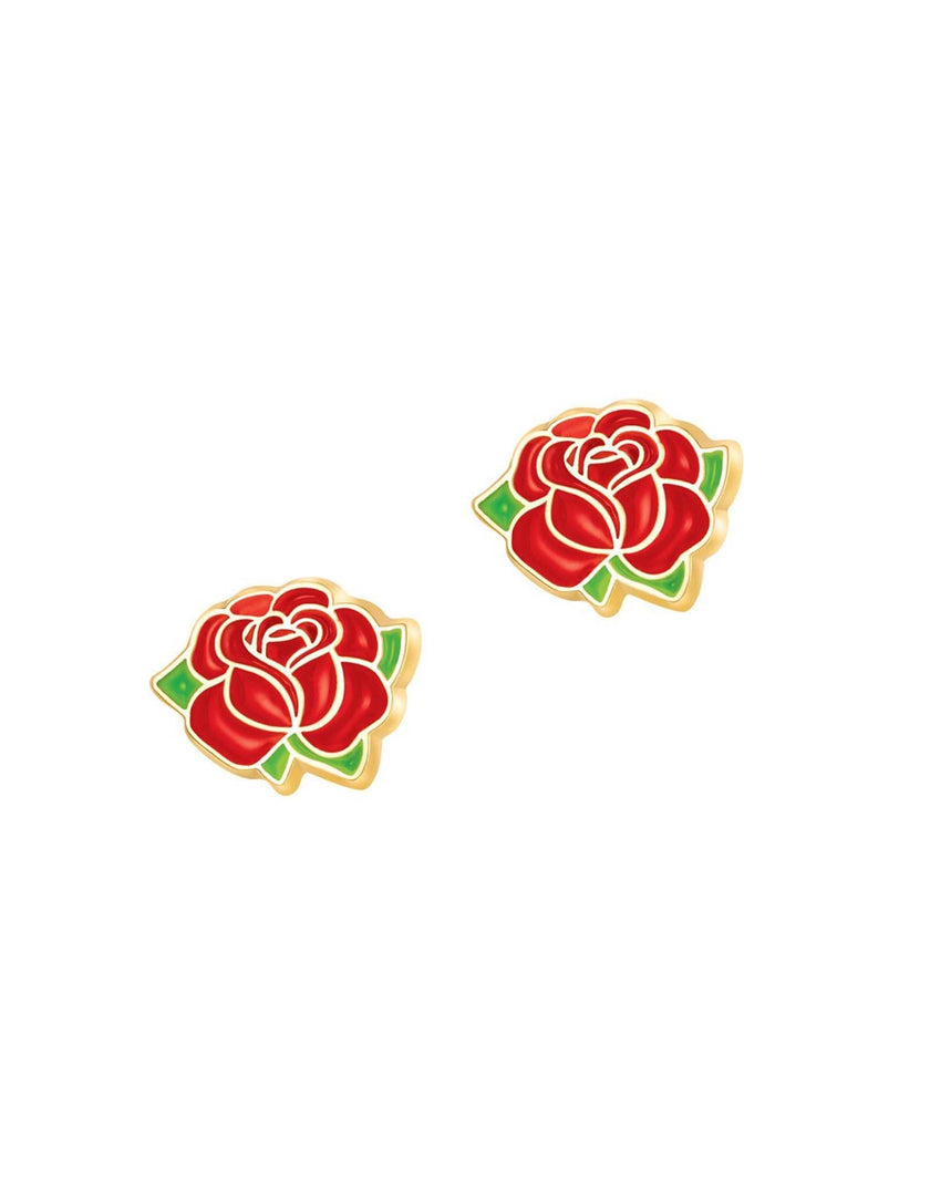 Enamel Studs Earrings - Roses are red - Girl Nation