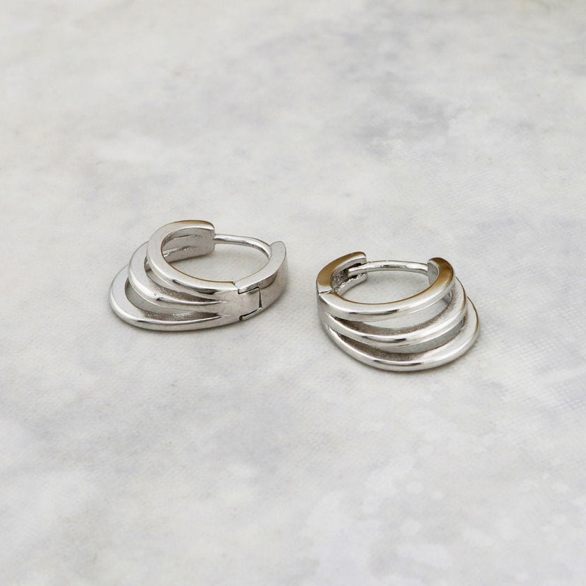 Boucles d'oreilles Huggies 3 rangs en argent sterling