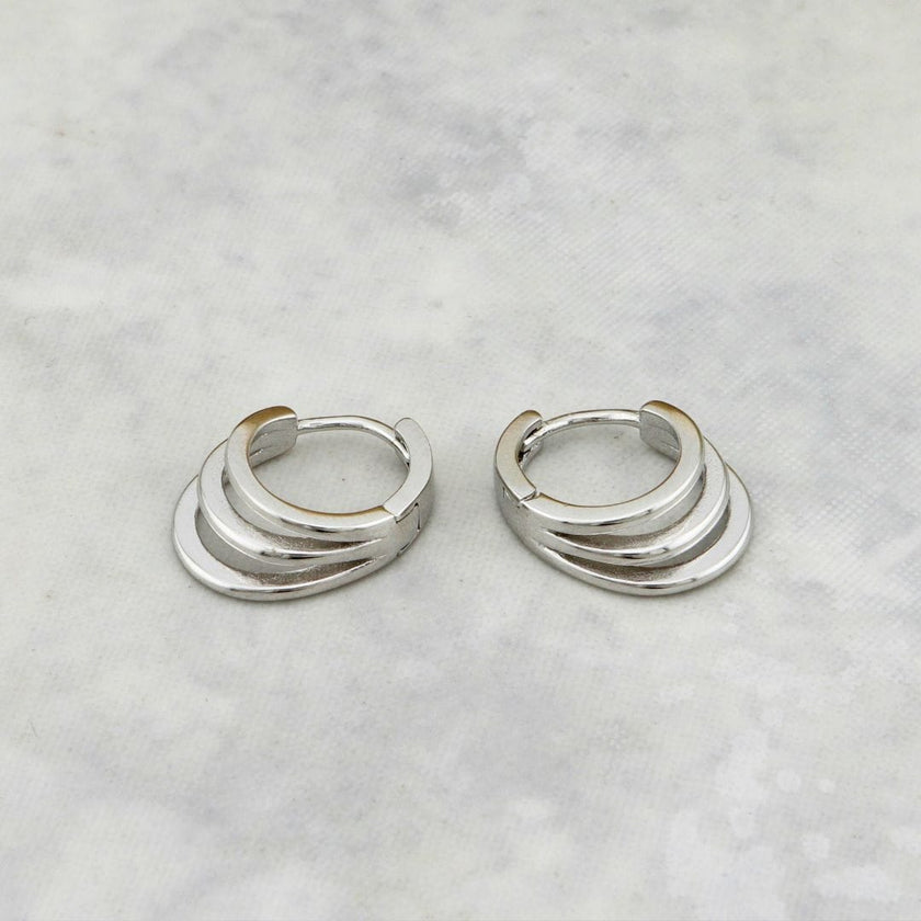 Boucles d'oreilles Huggies 3 rangs en argent sterling