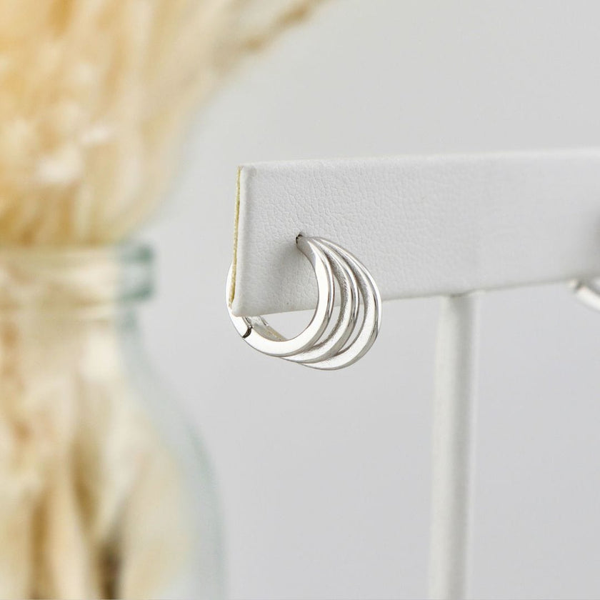 Boucles d'oreilles Huggies 3 rangs en argent sterling