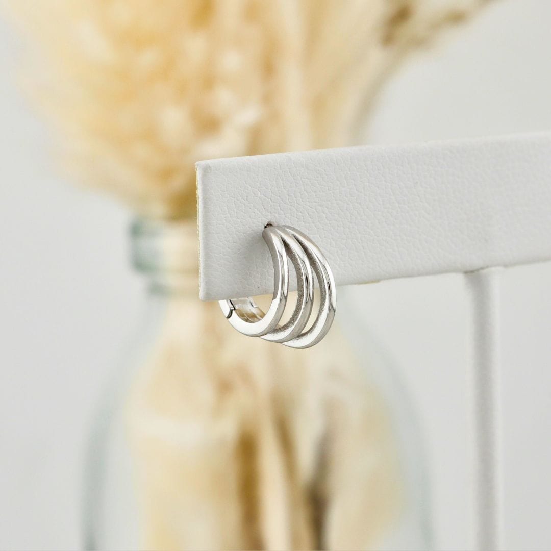 Boucles d'oreilles Huggies 3 rangs en argent sterling