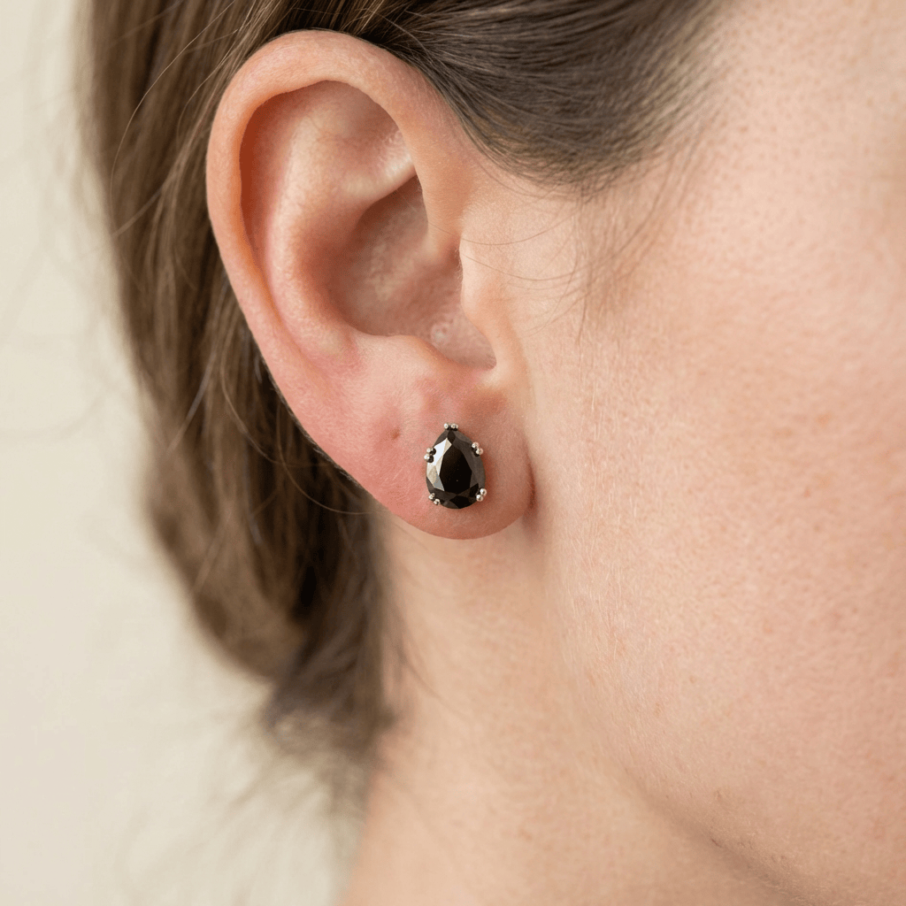 Boucles d'oreilles Moissanites noires en or 10K - 14K - 18K ou platine