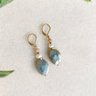 Boucles d’oreilles labradorite dorées pendantes 18K | ATHÉNA
