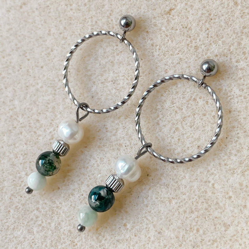 Boucles d’oreilles en pierres naturelles et perles d’eau douce | CHLORIS