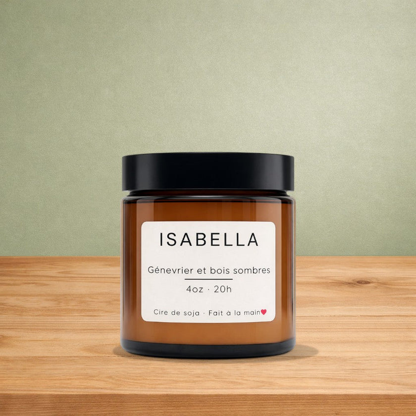Bougie de soya ISABELLA genévrier et bois sombres