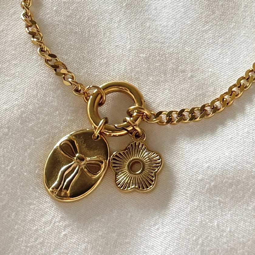 Bow and Flower Bracelet- Gold