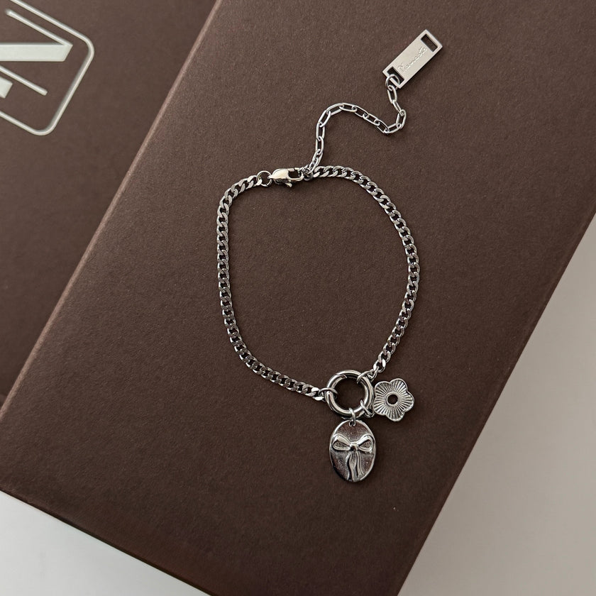 Bow and Flower Bracelet- Silver