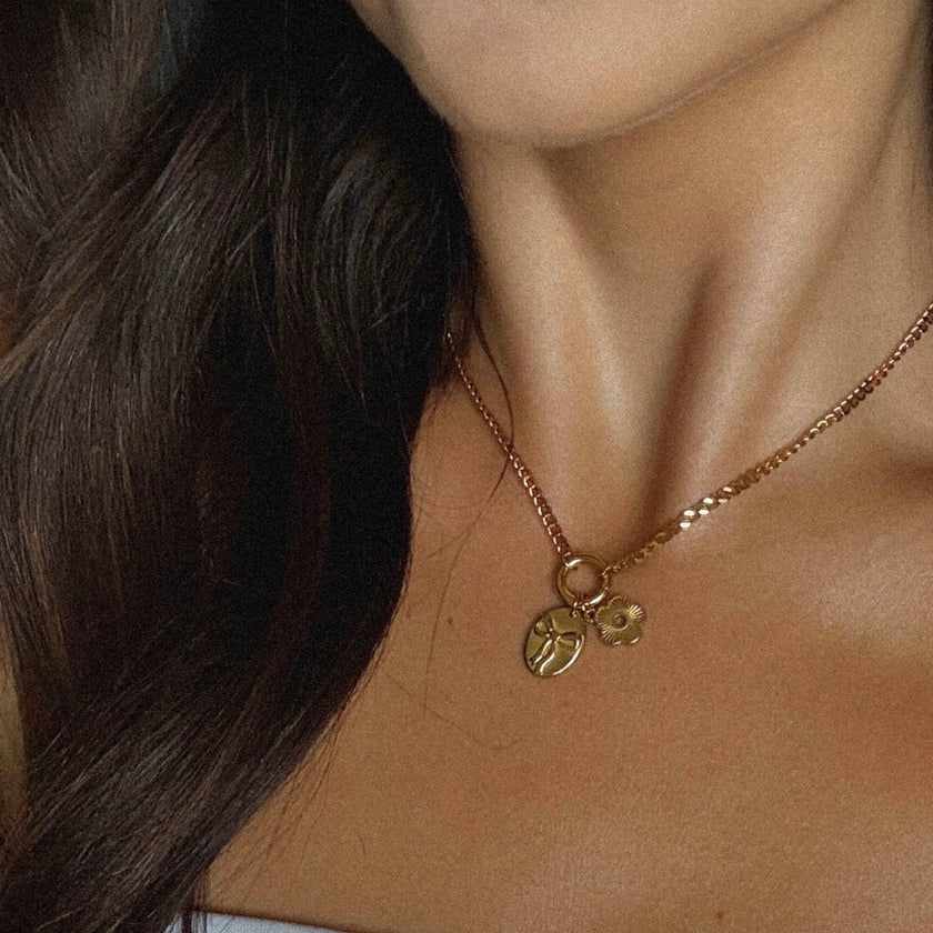 Bow and Flower Necklace- Gold
