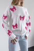 White Sweater with Pink Bow Print – Cute Knit Pullover