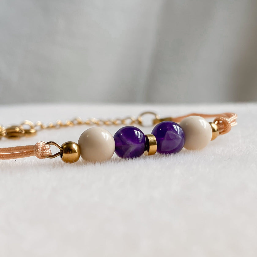 Bracelet cordon ajustable avec améthyste | ZÉPHYR
