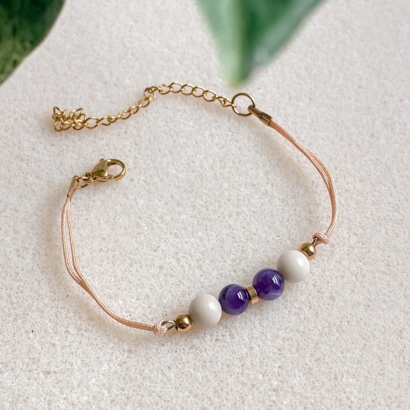 Bracelet cordon ajustable avec améthyste | ZÉPHYR