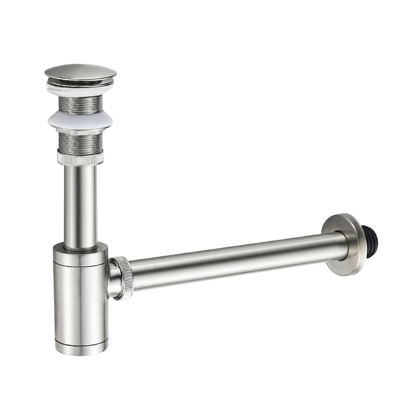 Brushed Nickel P-Trap & Pop-Up Drain Kit | No Overflow | Solid Brass & Stainless Steel