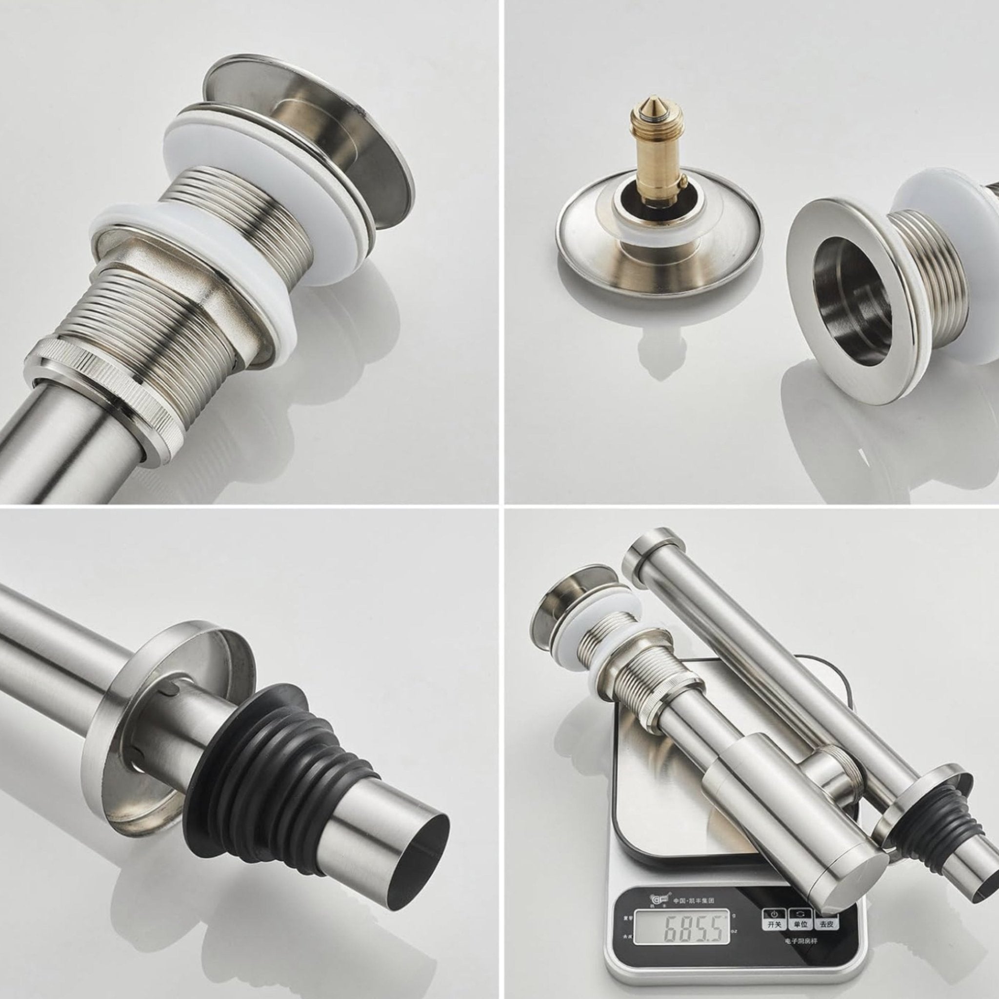 Brushed Nickel P-Trap & Pop-Up Drain Kit | No Overflow | Solid Brass & Stainless Steel