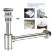 Brushed Nickel P-Trap & Pop-Up Drain Kit | No Overflow | Solid Brass & Stainless Steel