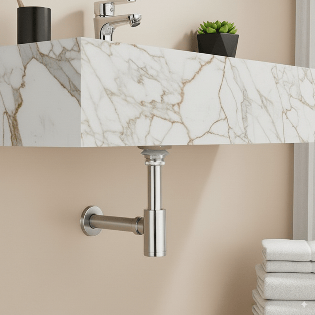 Brushed Nickel P-Trap & Pop-Up Drain Kit | No Overflow | Solid Brass & Stainless Steel