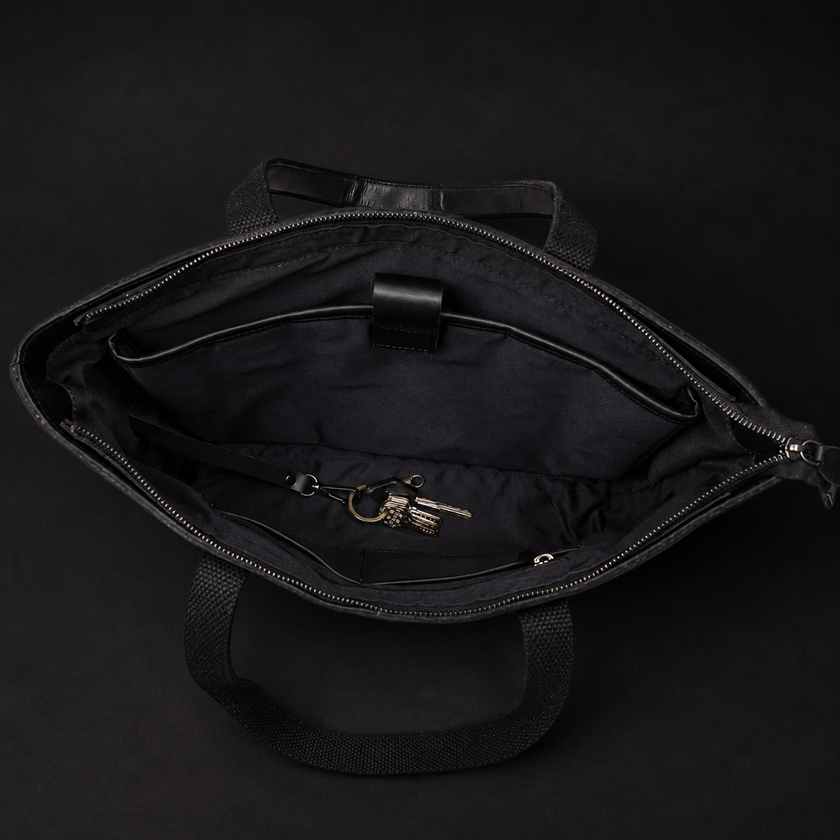 Classic Black Leather Tote Bag