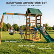 Qaba Wooden Swing Set with Slide, 2 Swings & Rock Wall (Kids Outdoor Playset)