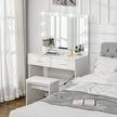 Olivia Vanity Desk Set with Stool and LED Lighting Mirror-White