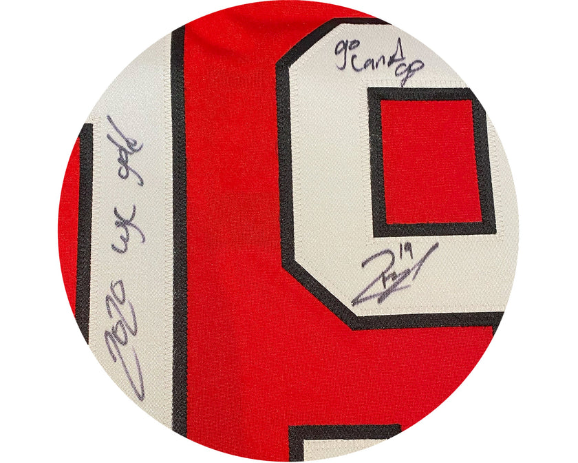 Quinton Byfield Autographed Team Canada Home Red Nike Jersey Multi-Inscribed