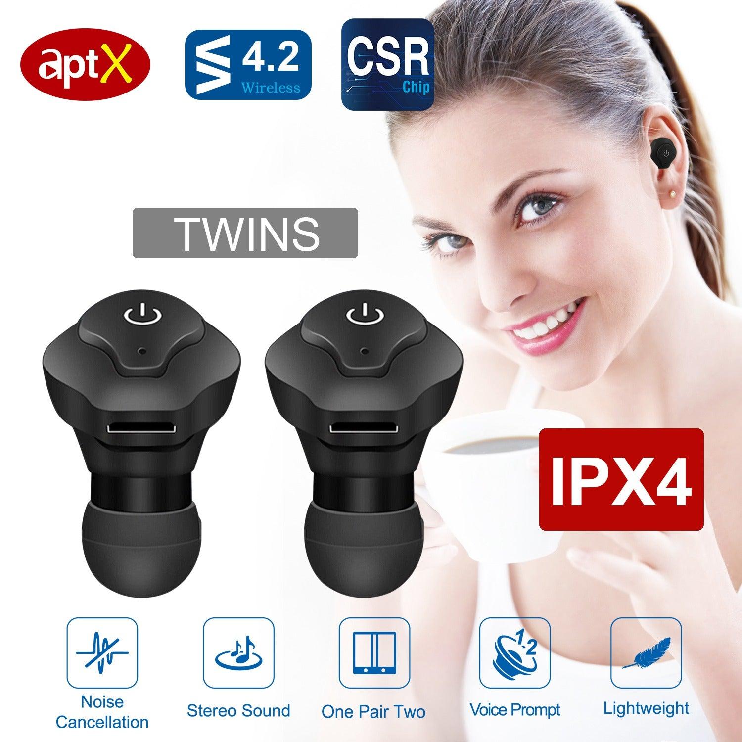 True Wireless Earbuds Bluetooth 4.2 aptX CVC 6.0 Noise Cancelling Business Driving Walking TWS