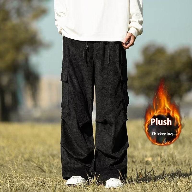 Autumn And Winter Straight Casual Wide-leg Corduroy Baggy Cargo Pant Overalls Men