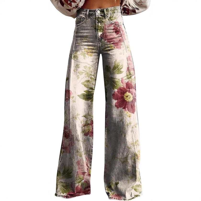 Women's 3D Graphic Print Flare Pants – Plus Size Mid-Waist Wide Leg Printed Trousers