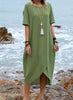 Women's Loose Casual Maxi Dress with Pocket – Cotton Linen Boho Long Dress