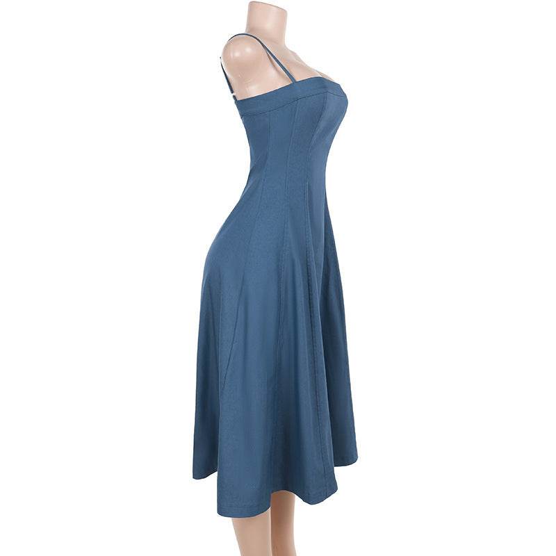 Denim A- Line Dress Women's Hot Girl Strap Length