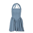 Women sleeveless Sling Waist jeans Denim Dress Backless halter neck flared mini dress