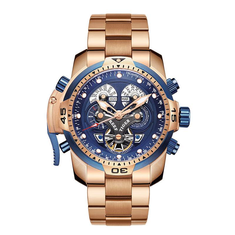 REEF TIGER Designer Sport Mens Watch Rose Gold Date Day Complicated Mechanical Bracelet Watch RGA3503
