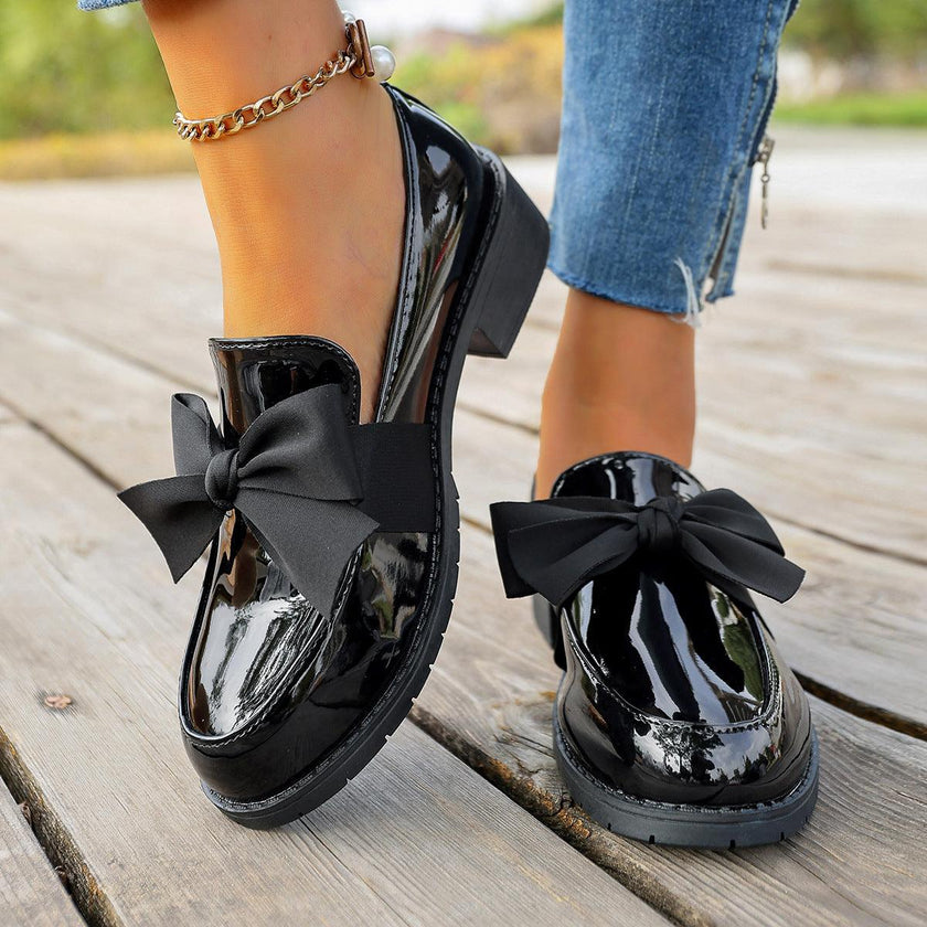 Women's Bow-Knot Chunky Heel Loafers for Office and Everyday Wear