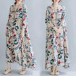Plus Size Loose Panel Cotton Linen Print Short Sleeve Mum Maxi Dress