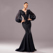 Lantern Sleeve Banquet Applique Sheath Fishtail Mermaid Dress