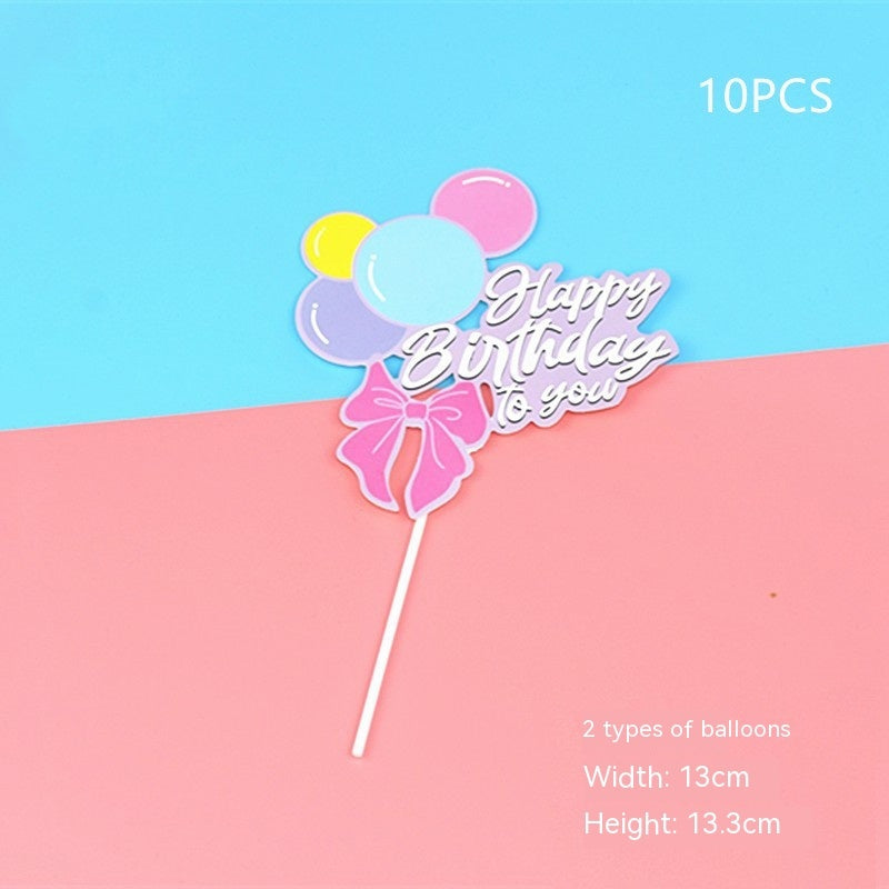 Birthday Cake Decoration Inserts – Rainbow & Balloon Baking Toppers (10 PCS)