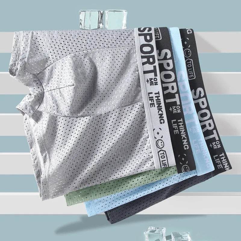 Men's Underwear Mid Waist Mesh Ice Silk Mesh SPORT Boxer Brief