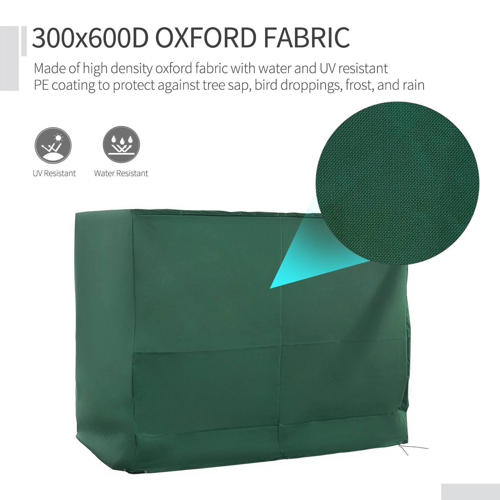 600D Oxford 3-Seater Patio Swing Cover Outdoor Swing Chair Cover Rain Protection Waterproof Anti-UV, Dark Green