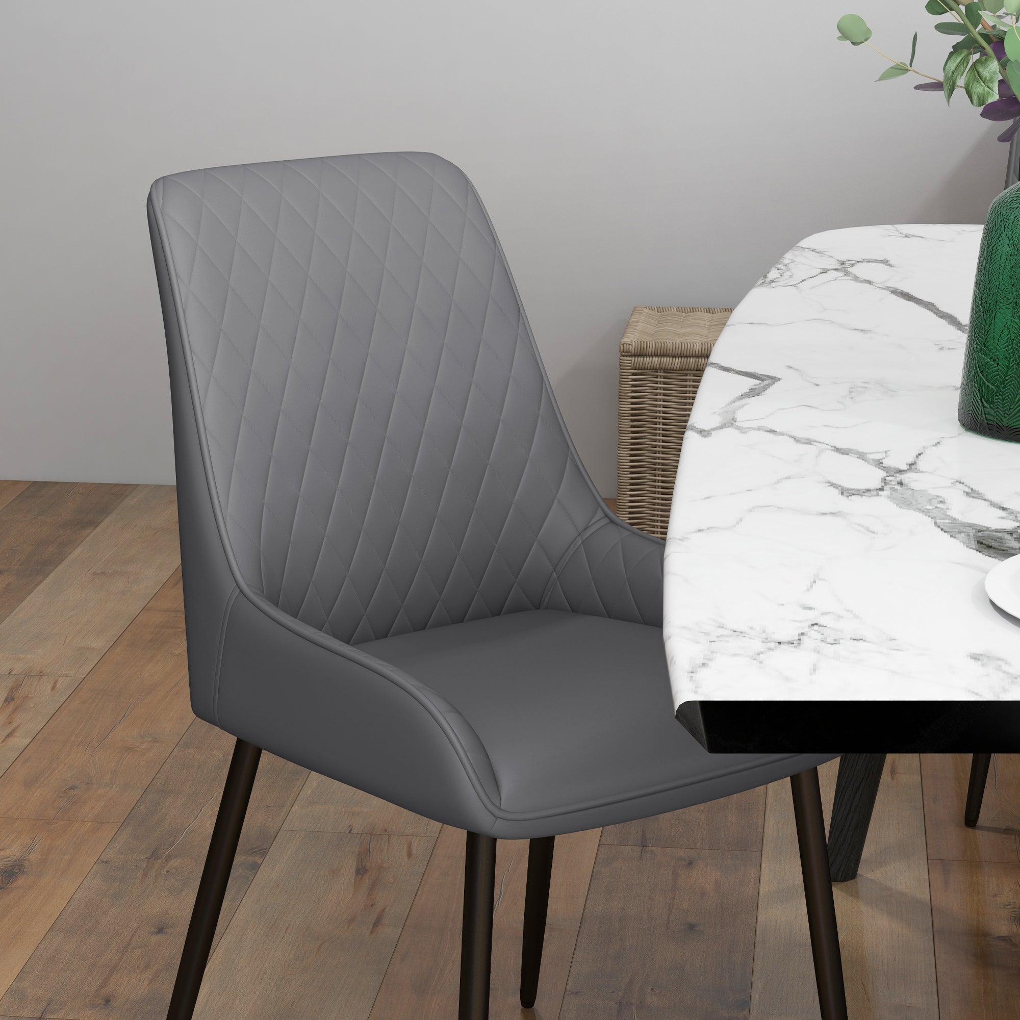 Blake Vegan Leather Modern Dining Chairs with Diamond Tufting-Set of 4-Grey