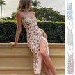 Women's Floral Spaghetti Strap Cami Dress Lace Trim Side Slit Bodycon Midi summer Dress